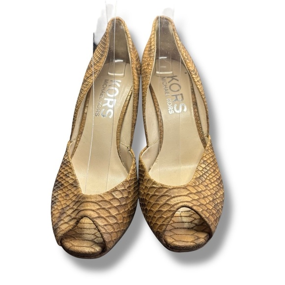 Michael Kors Women’s Gold Leather Faux Snakeskin Wedge Heels Size 8M | 3265 - Picture 3 of 10